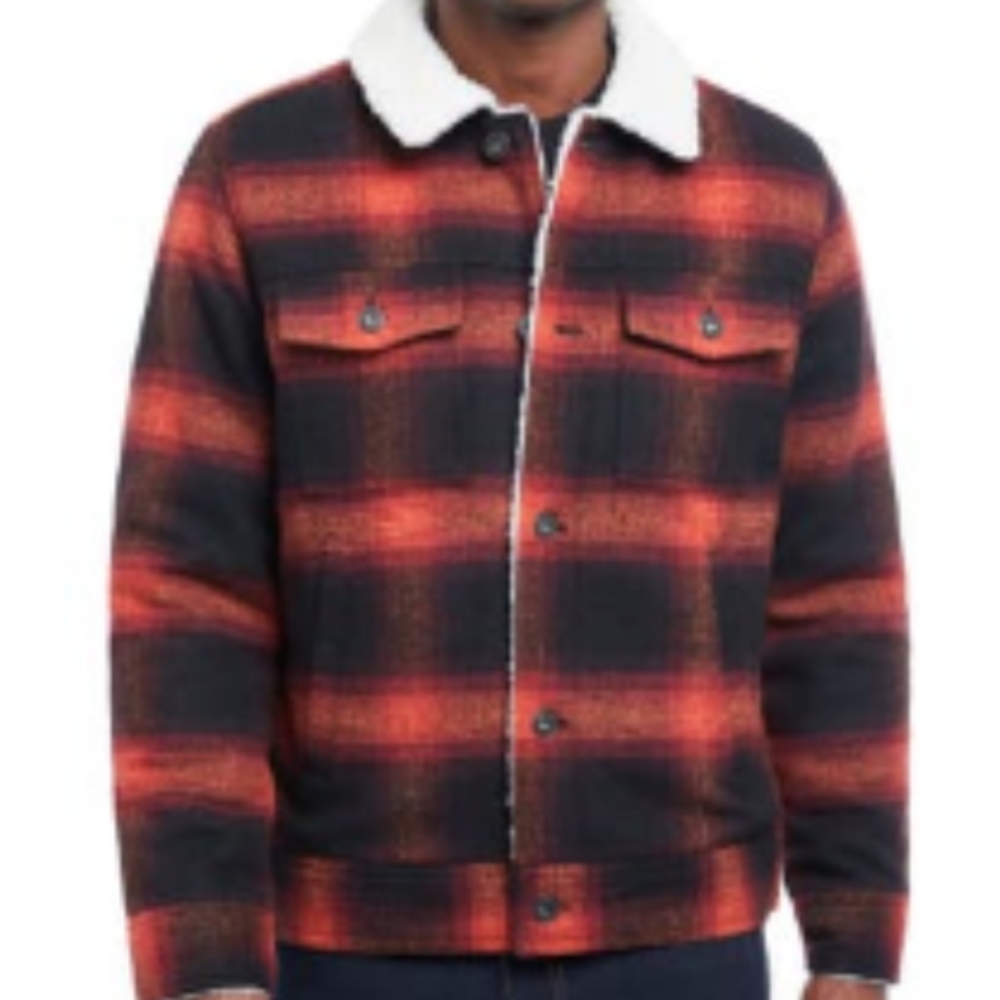 Lucky Brand Burnt Orange Wool Buffalo Plaid Faux Shearling Jacket Size Small Nwt - Picture 4 of 7